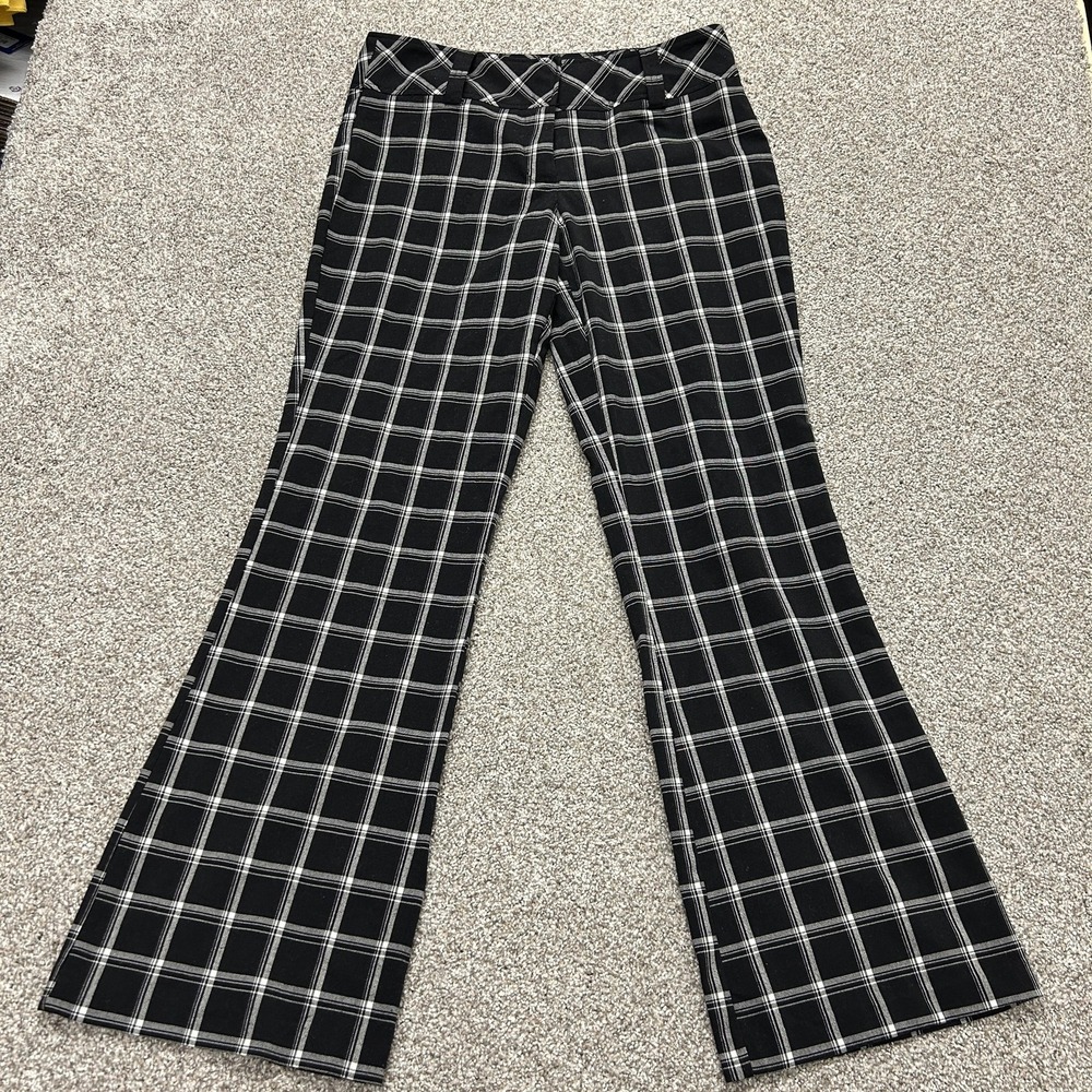 Y2K No Boundaries Dress Pants Juniors 11 Black Plaid Flare Stretch Pull On